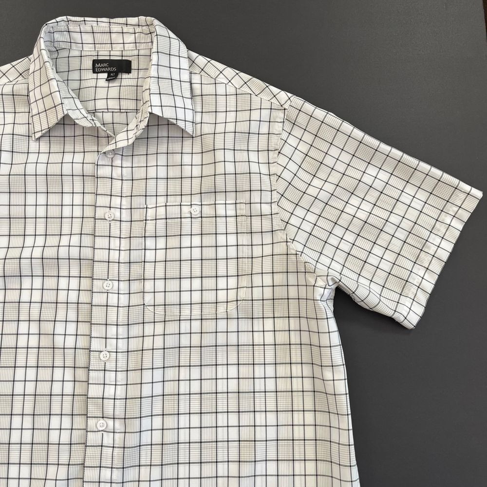 Marc Edwards XLT Mens Short Sleeve Button Down Shirt, Marc Edwards White 256